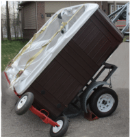 hot tub being wheeled on a dolly
